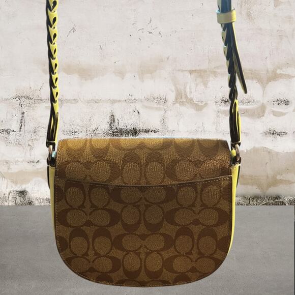 Coach Morgan Saddle Bag In Signature Canvas Silver/Khaki/Pale Lime - Picture 5 of 9